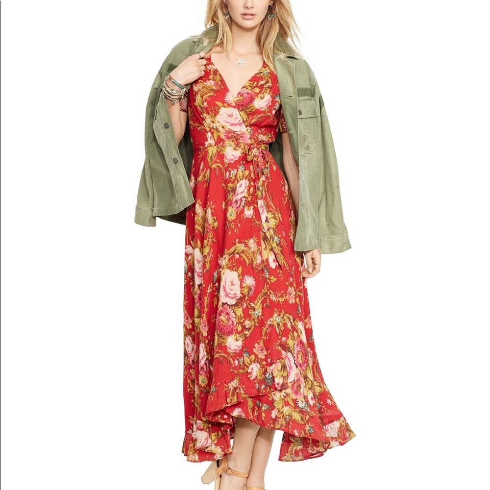 Denim & Supply red floral wrap dress