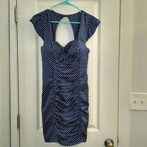 GUESS Blue and White Polka Dot Stretch Mini Dress