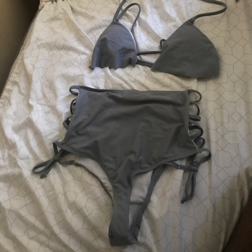 Grey High Waisted Bathing Suit