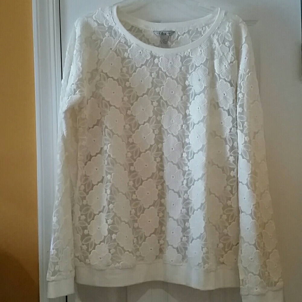 New w/o tags Bass & Co sheer embroidered top/swr