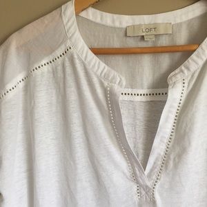 White Split neck top