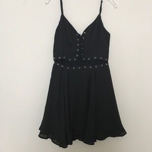 Black lace-up mini dress