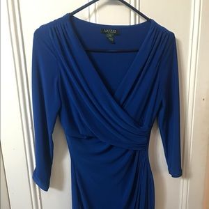 Blue faux wrap dress by Lauren By Ralph Lauren