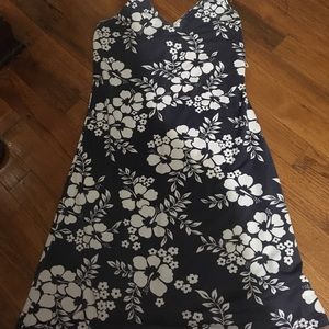 Navy blue/ white flowered nylon/ polyester dress