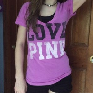 Pink Brand T-Shirt; Low Cut V-Neck