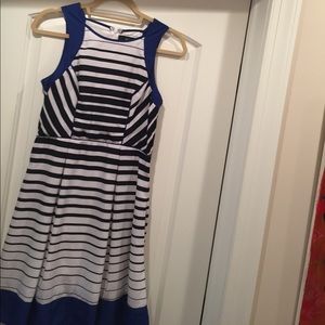 Black, white, and royal blue dress