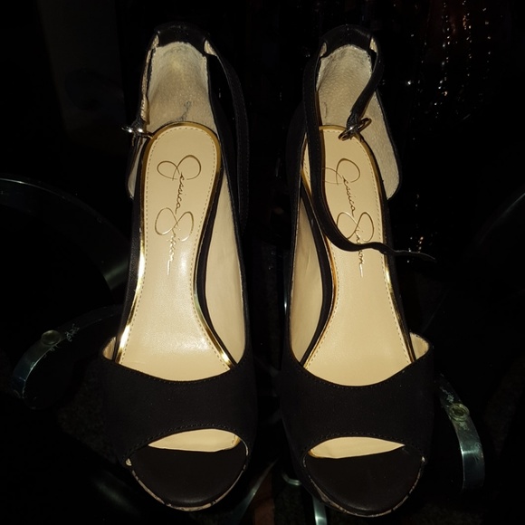Jessica Simpson black with cork inlay wedges - Picture 2 of 3