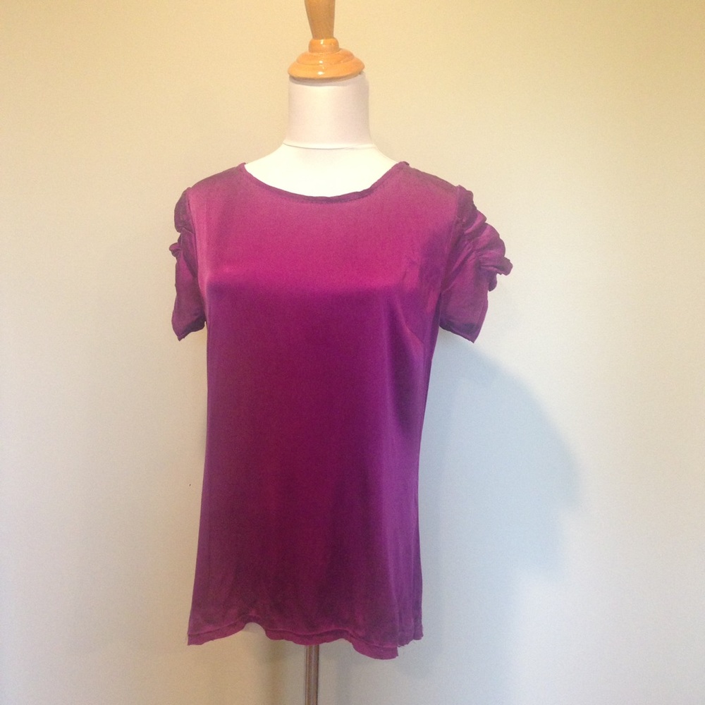 Silk t-shirt shiny silky purple top tee shirt Med