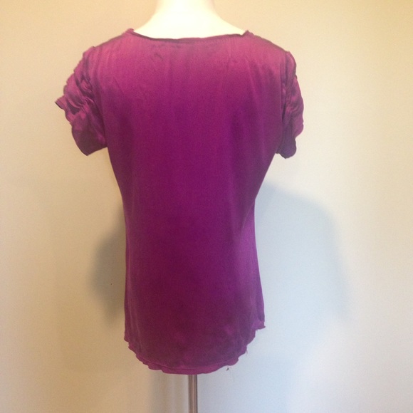 Silk t-shirt shiny silky purple top tee shirt Med - Picture 3 of 3