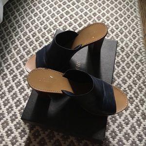 Navy leather mules