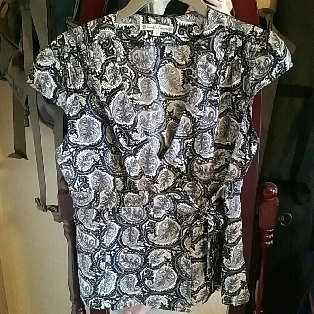 Black White and Gray Wrap Blouse Cap Sleeves