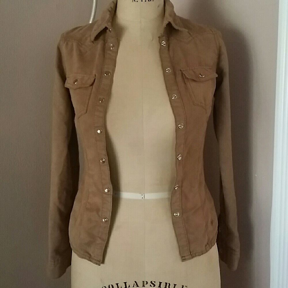 Faux suede button down
