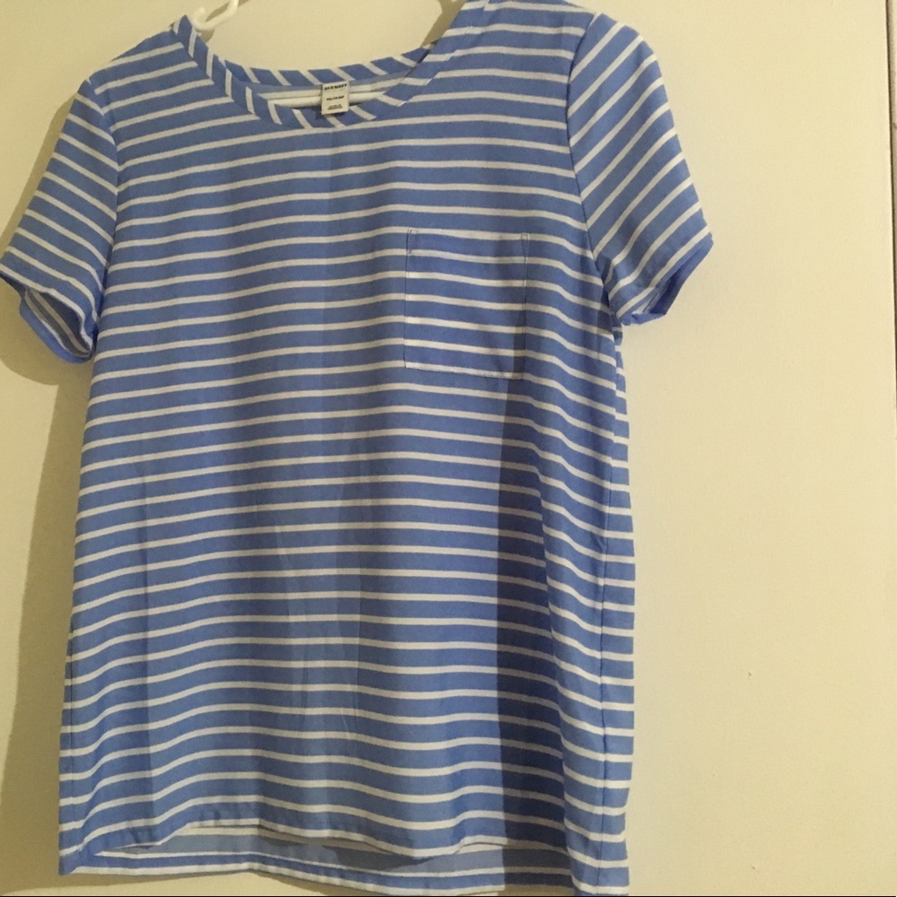 Powder blue/white striped rayon shirt
