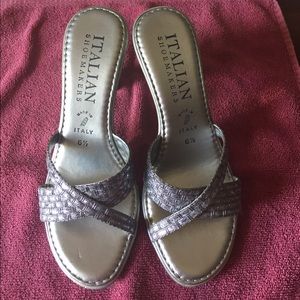 Silver sling back heels