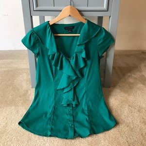 Teal short sleeve ruffle shirt