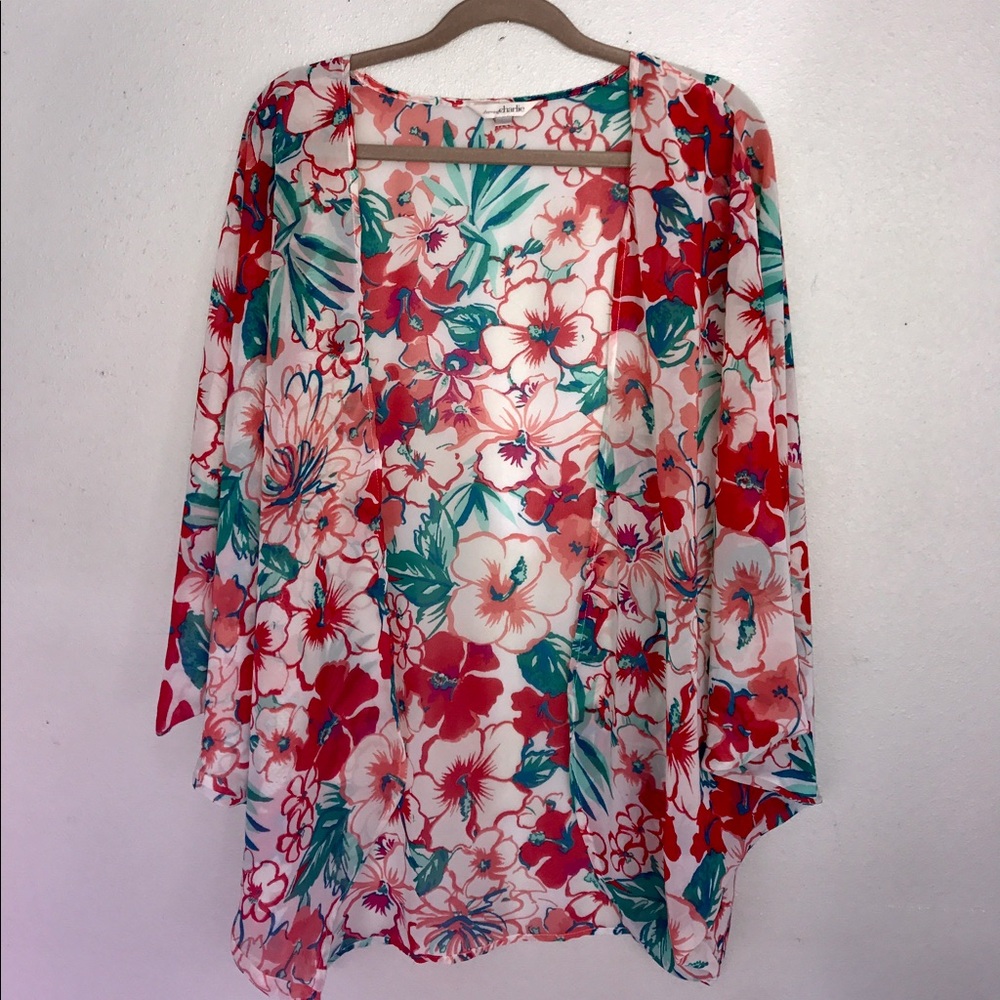 Charming Charlie bright floral Kimono