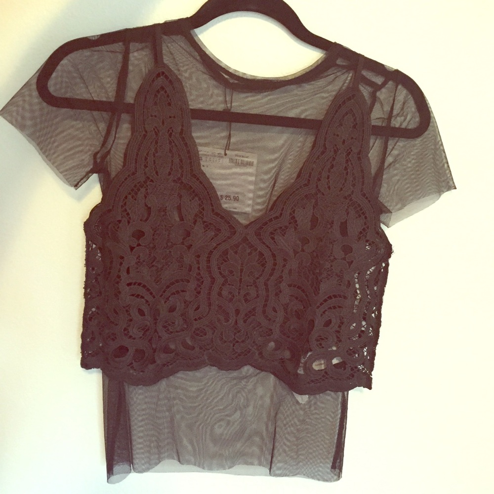 *SOLD* ZARA Lace overlay mesh top
