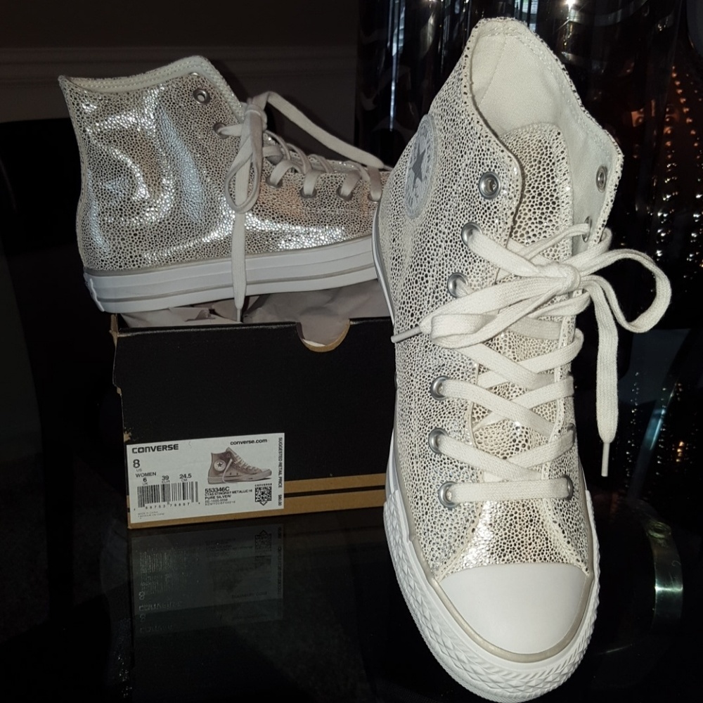 **SOLD** Converse silver metallic high tops