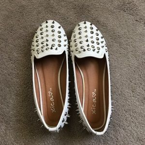 Modcloth white xica spiked studded flat loafer