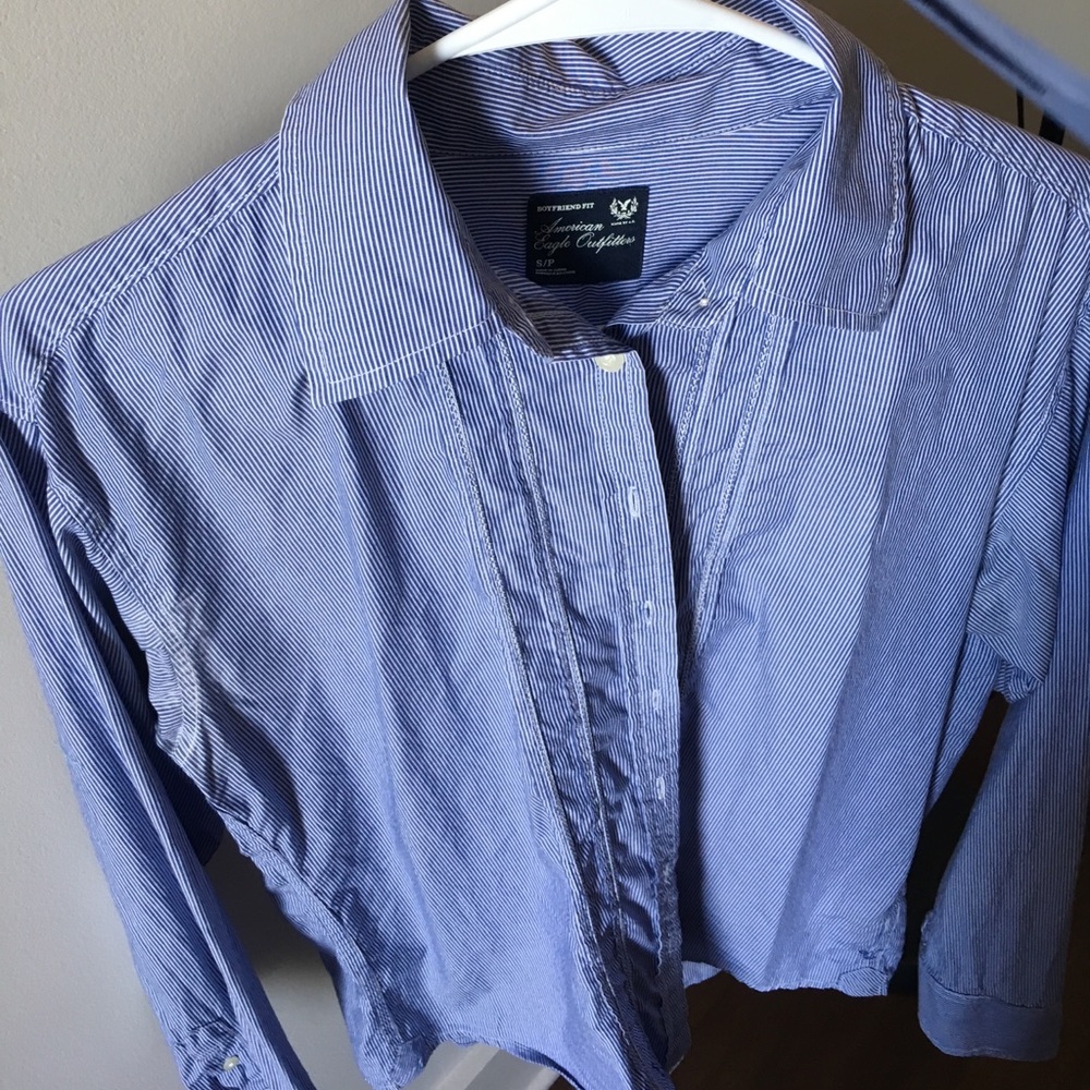 Blue and white pin stripes button down