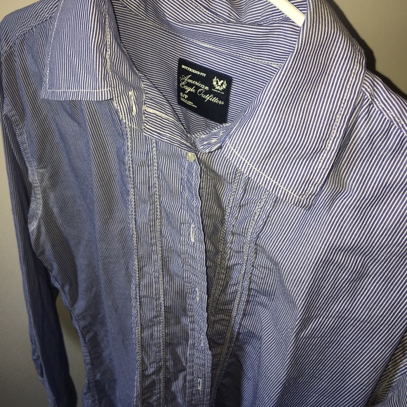 Blue and white pin stripes button down - Picture 3 of 4