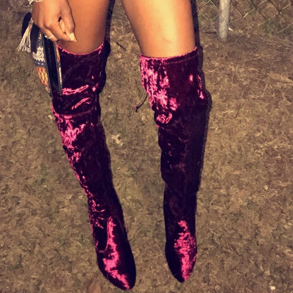 Velvet thigh high boots