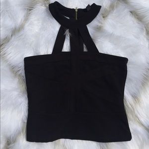✨H&M Black Crop Top W/ Halter Gold Zipper
