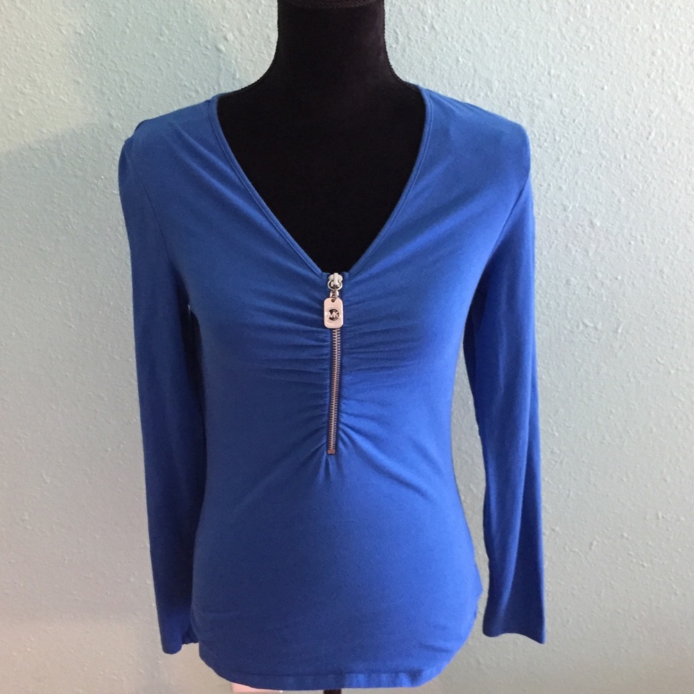 Michael Michael Kors Ruched Zip Long Sleeve Top