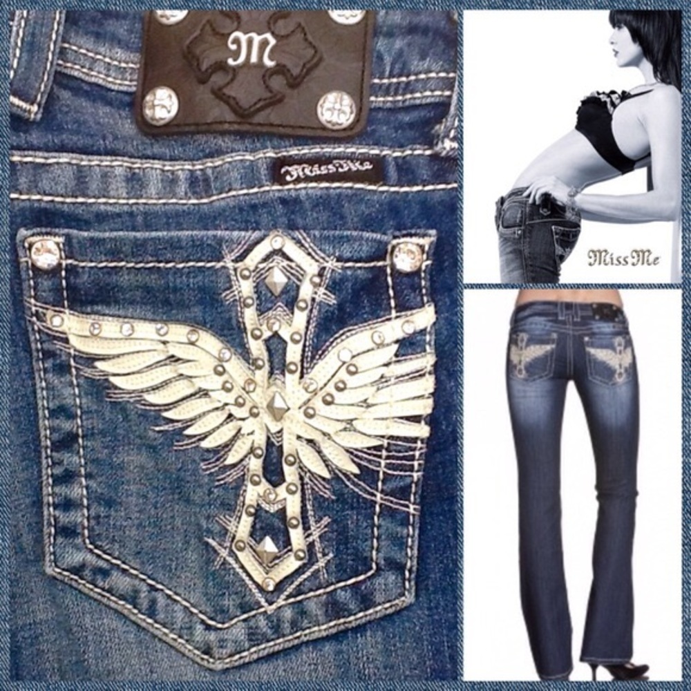 NWOT Miss Me  White Wing Cross Embellished Jeans