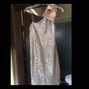 Bloomingdales Aqua Lace One Shoulder Dress sz 10