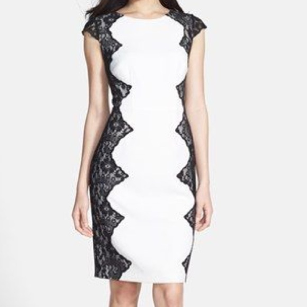 Adrianna Papell | Lace Appliqué Crepe Sheath