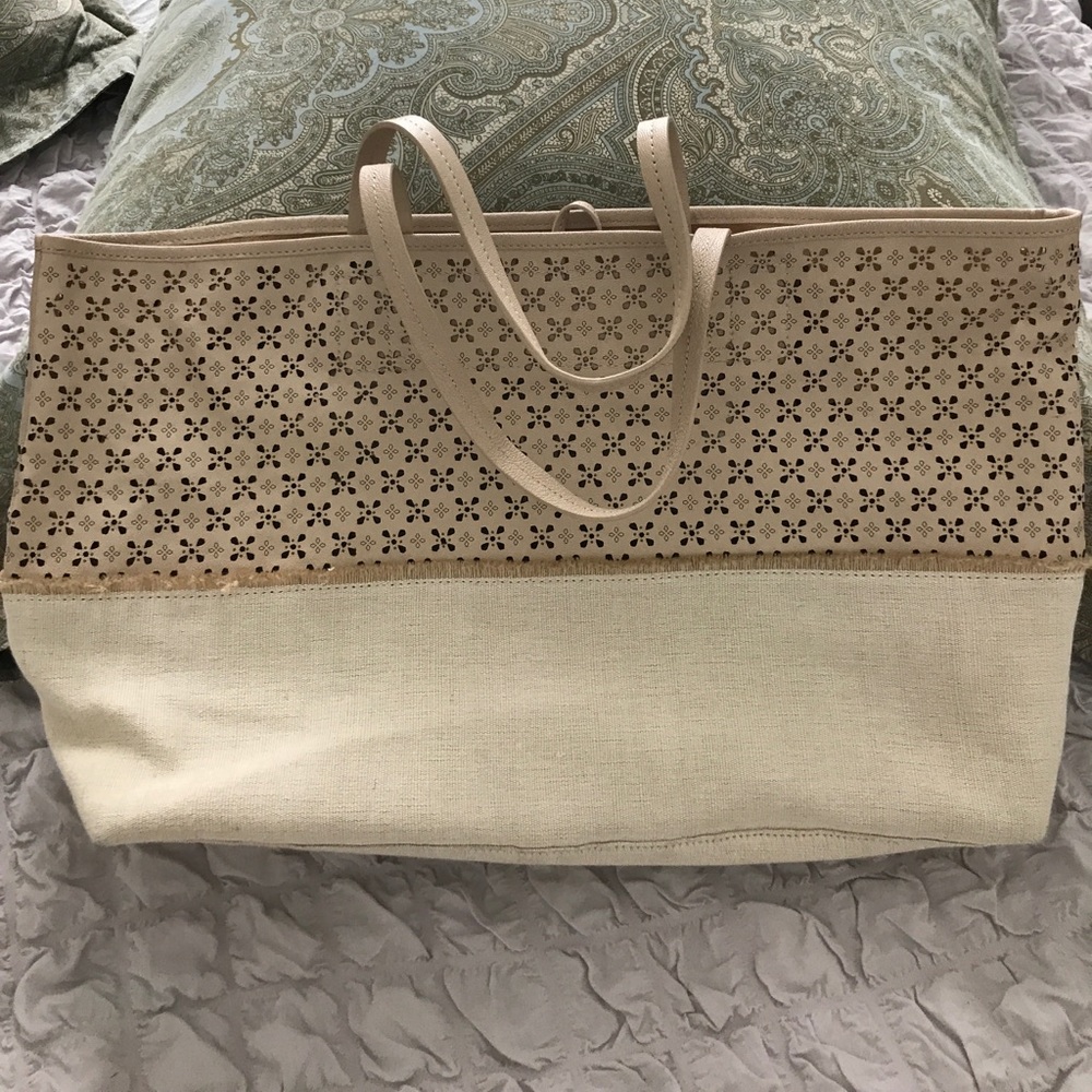 Anthropologie Linen leather bag