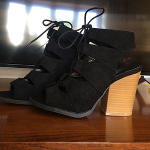 Black suede lace up sandals (block heel)