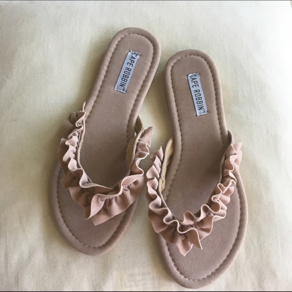 Shoes - NWB nude velvet sandals with ruffles
