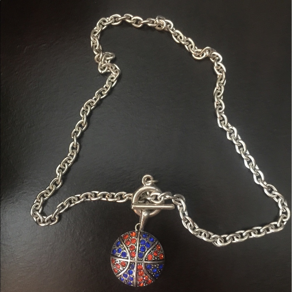 Orange and blue basketball bling necklace