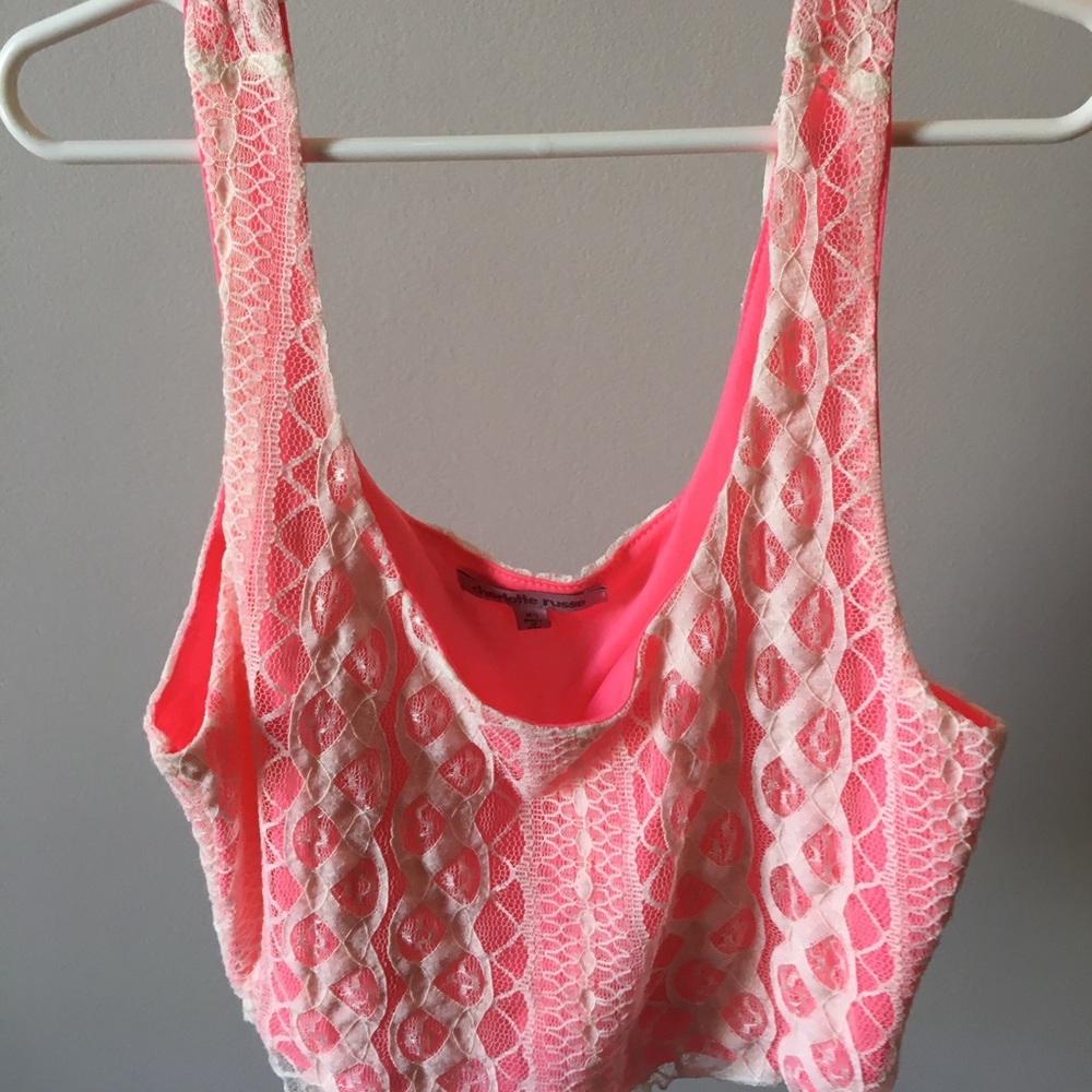 White and pink lace crop top