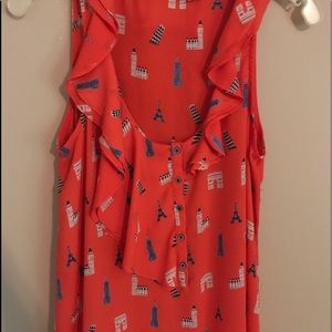 Maeve hi-low printed tank with ruffled collar.