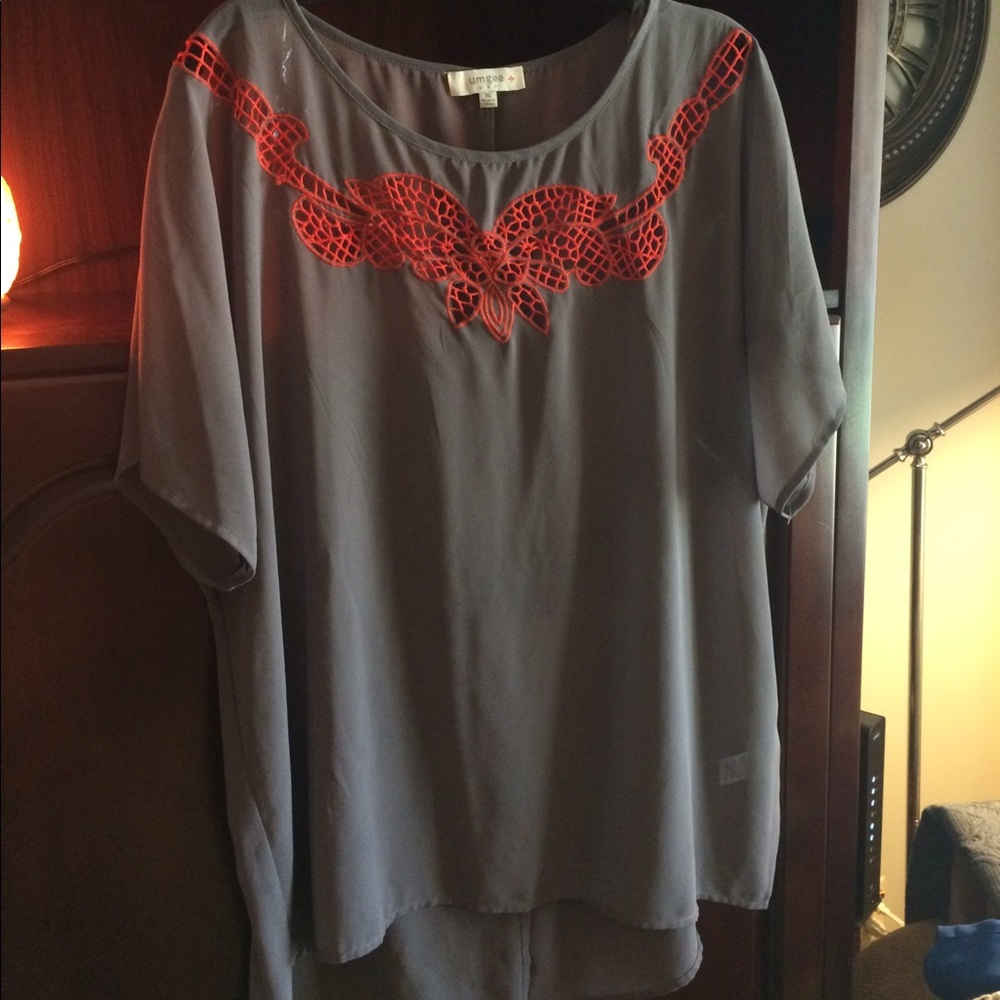Short sleeve blouse with embroidered cutouts