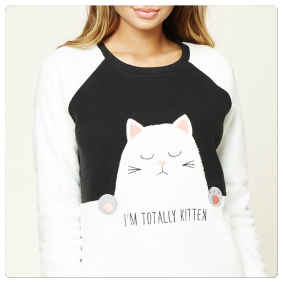 🆕 "I'm totally Kitten" soft sherpa cat fleece top - Picture 3 of 3
