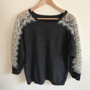 Jcrew Lace Sleeve Sweater