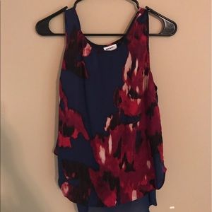 DKNY flowy navy layered sleeveless blouse