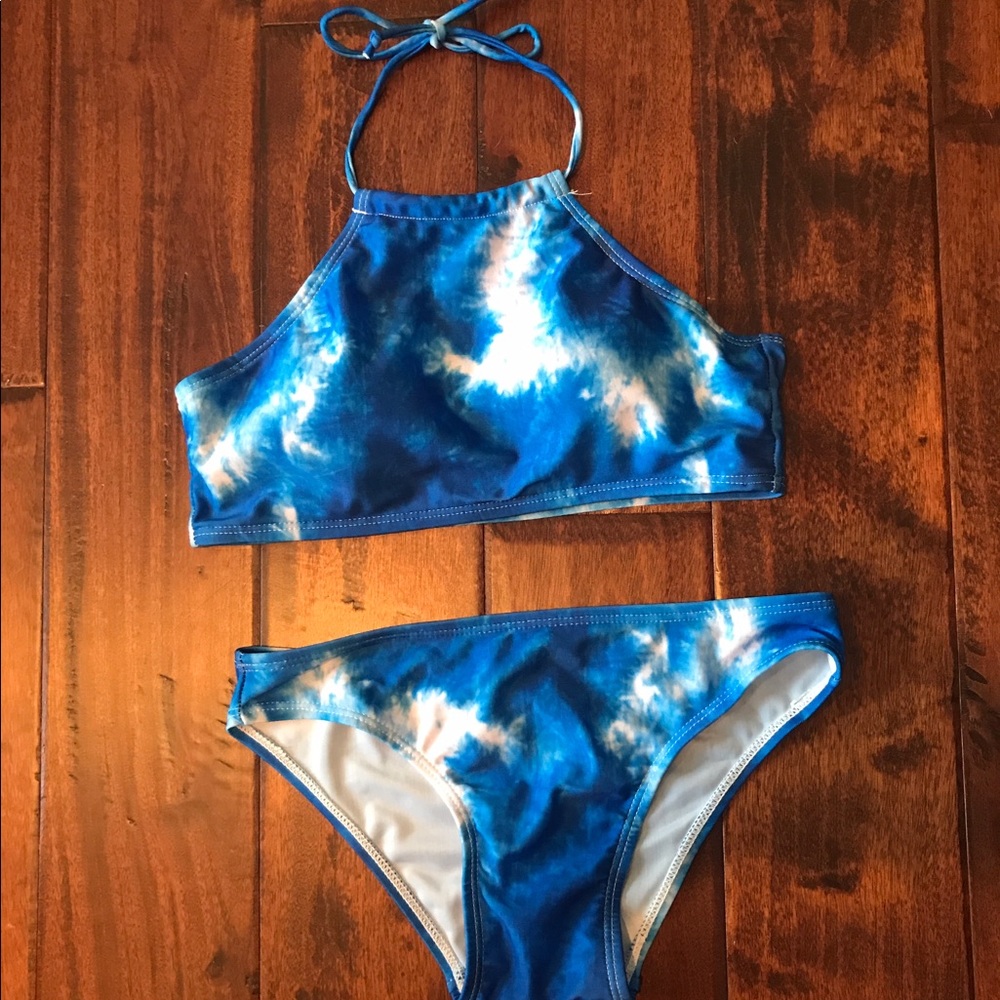 Women's Halter Bikini blue and white Tie Dye.