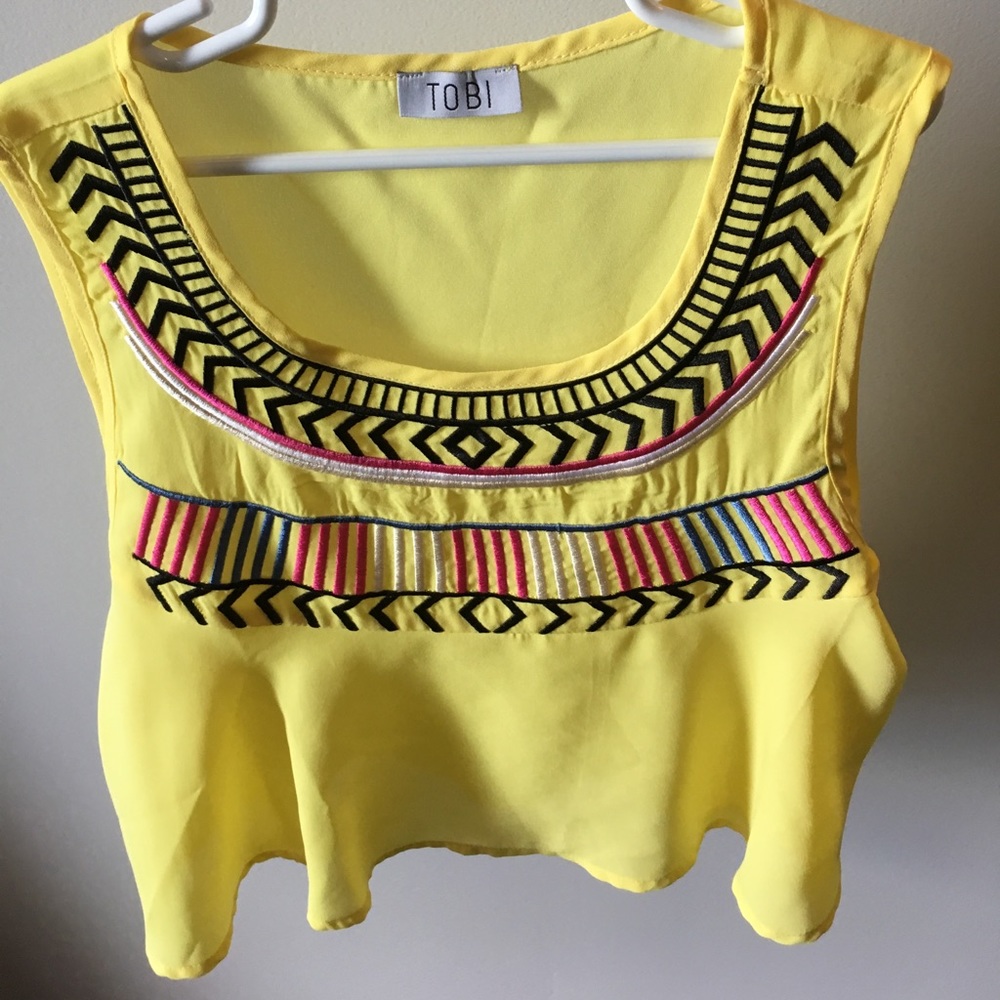 Fun adorable tribal themed yellow crop top