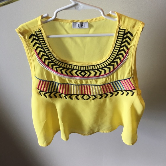 Fun adorable tribal themed yellow crop top - Picture 3 of 3