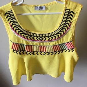 Fun adorable tribal themed yellow crop top