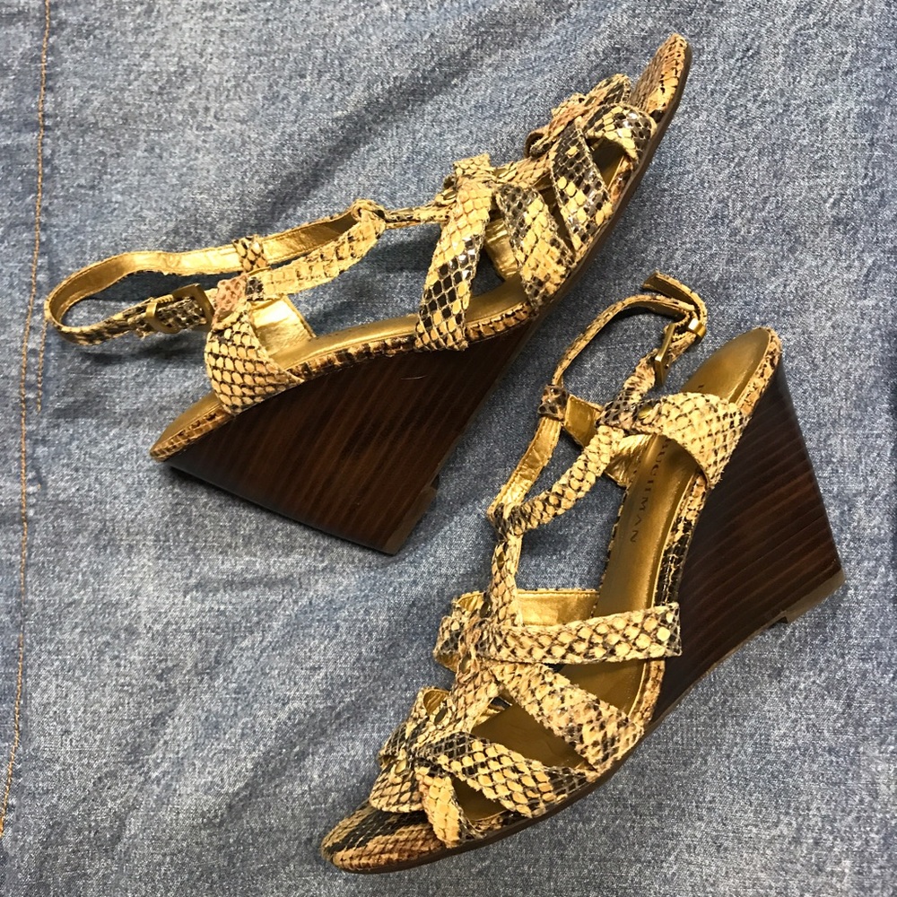 Snake Print Strapy Wedge Sandals