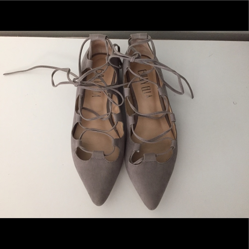 Billy Ella grey suede lace-up flats.