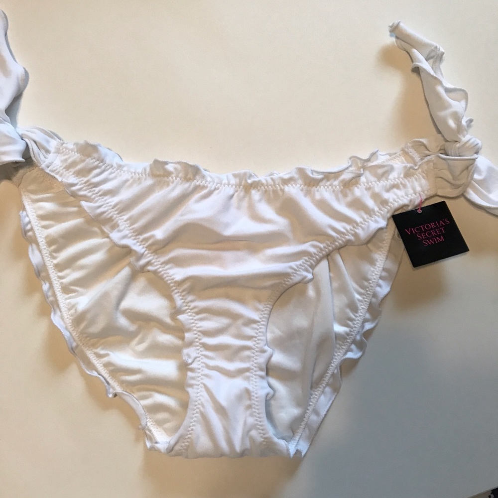 Victoria Secret Ruffled Tied White Swim Bottoms