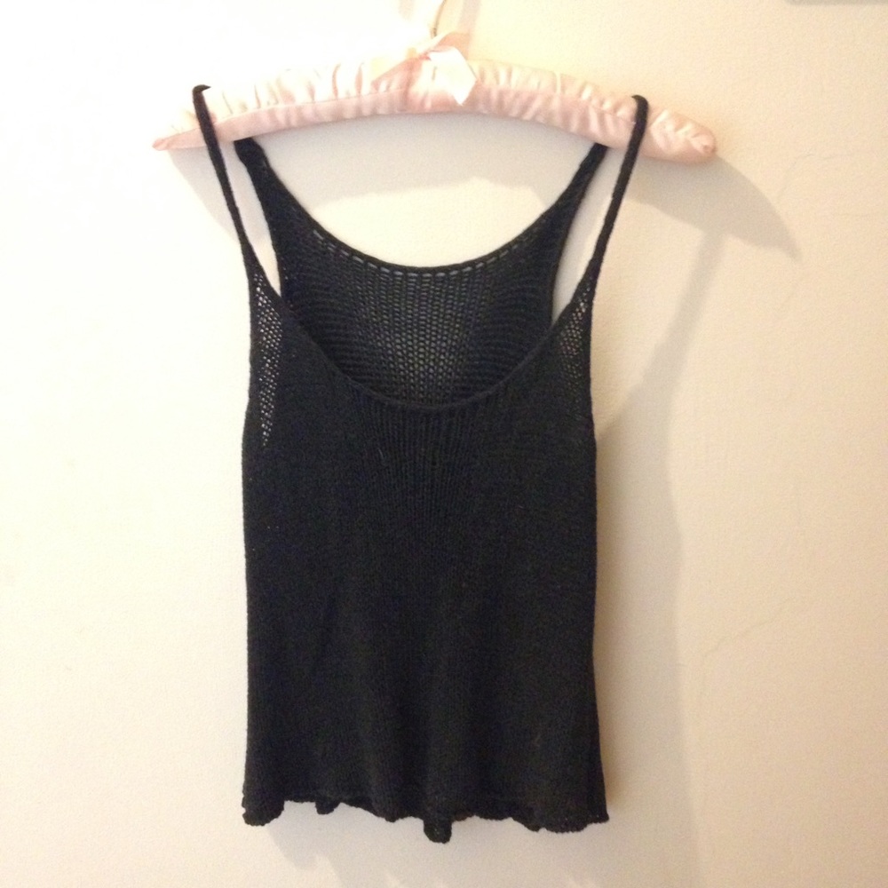 UO Black Open Knit Tank Crop Top