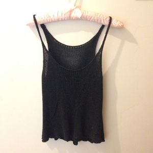 UO Black Open Knit Tank Crop Top